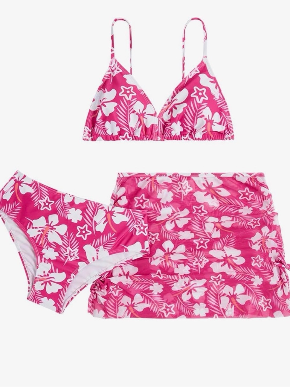 Girls Pink Floral 3-Piece Swim Set Size 12Y